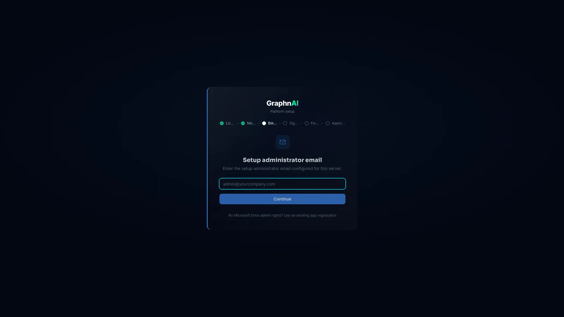 Setup wizard asking for the setup administrator email